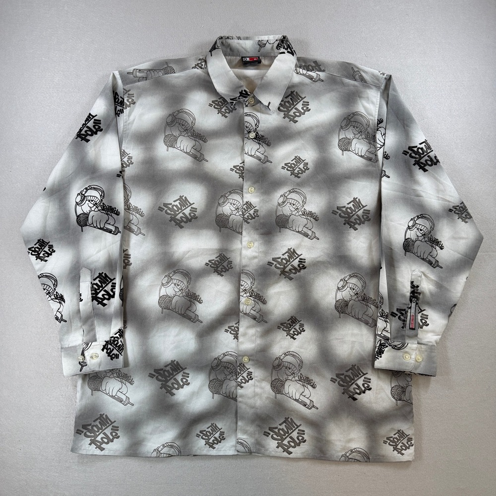 Southpole Shirt Men XL Grey Button Up Long Sleeve AOP Hip Hop Rap Streetwear Y2K